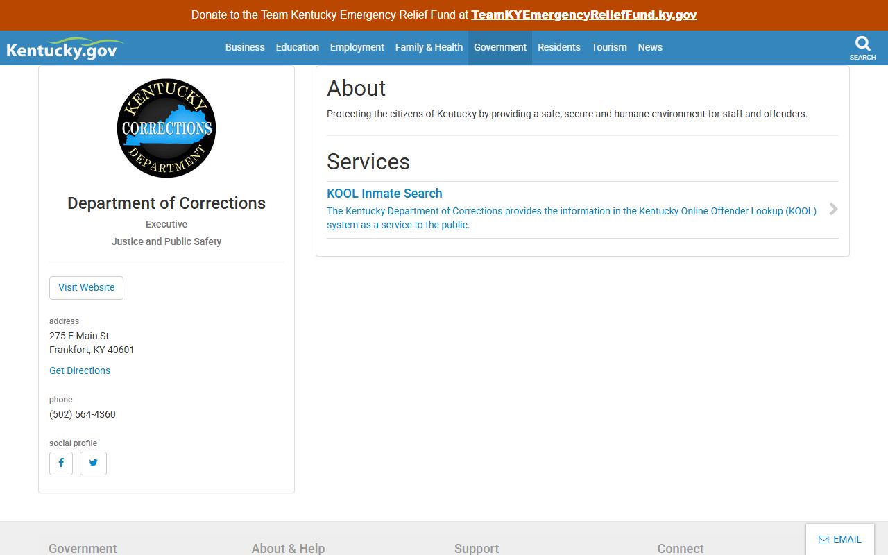 Kentucky Department of Corrections agency profile for Busted Mugshots