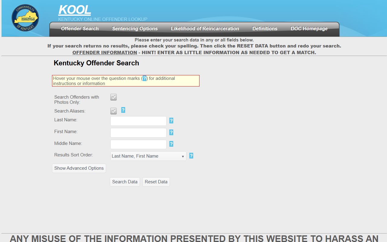 Kentucky KOOL offender search system for Busted Mugshots
